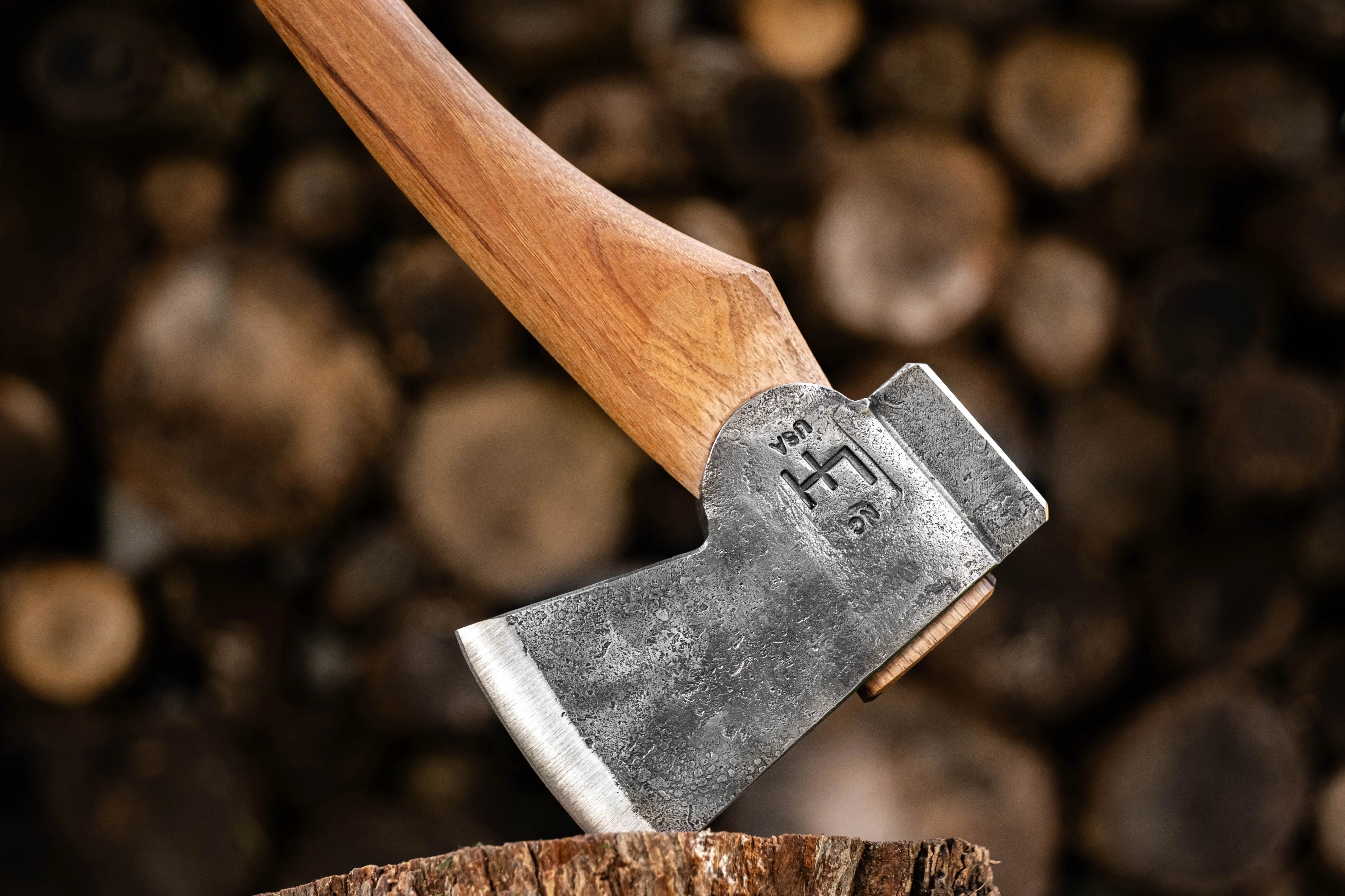camp axe in a stump