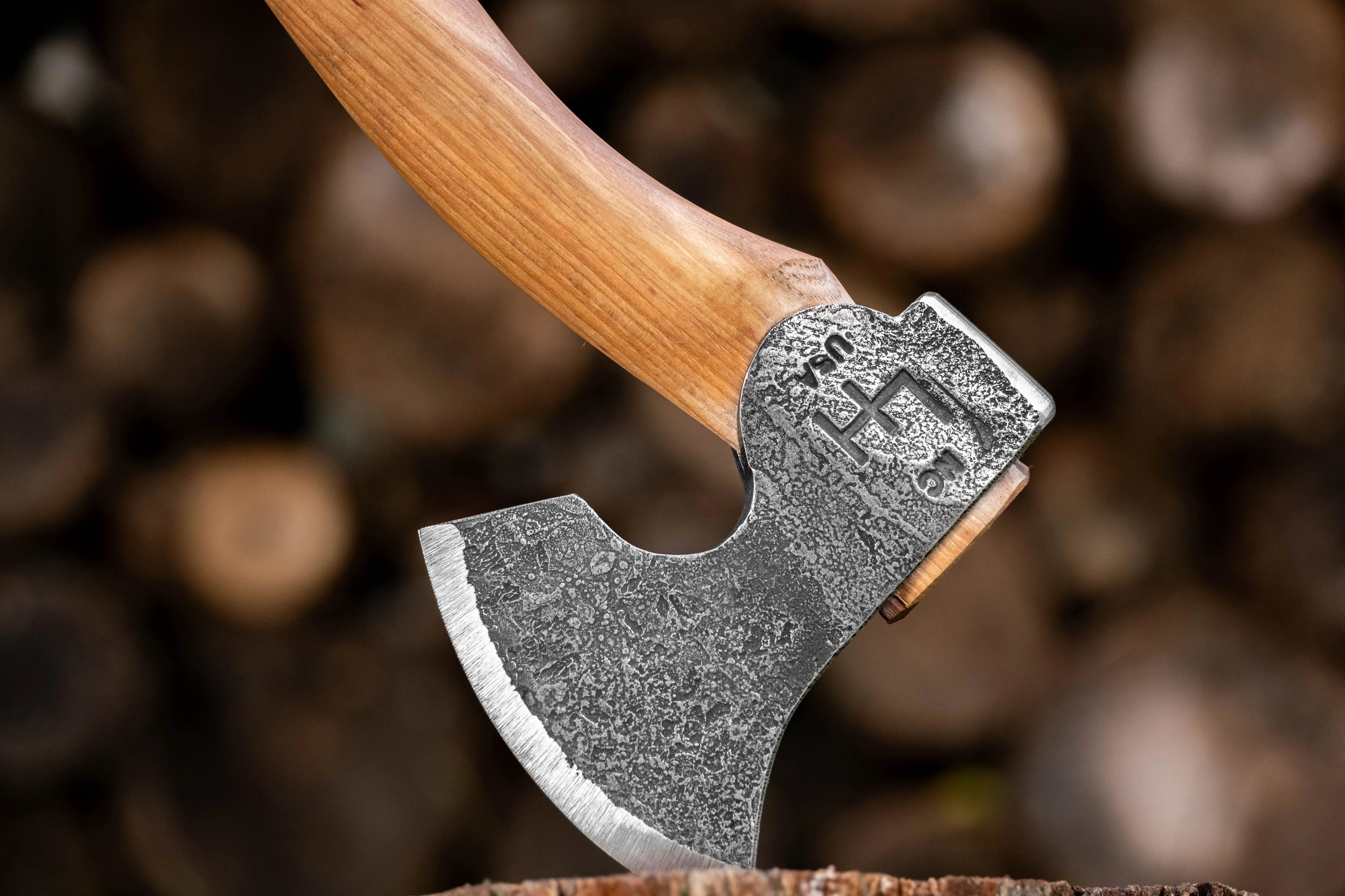 carving axe in stump
