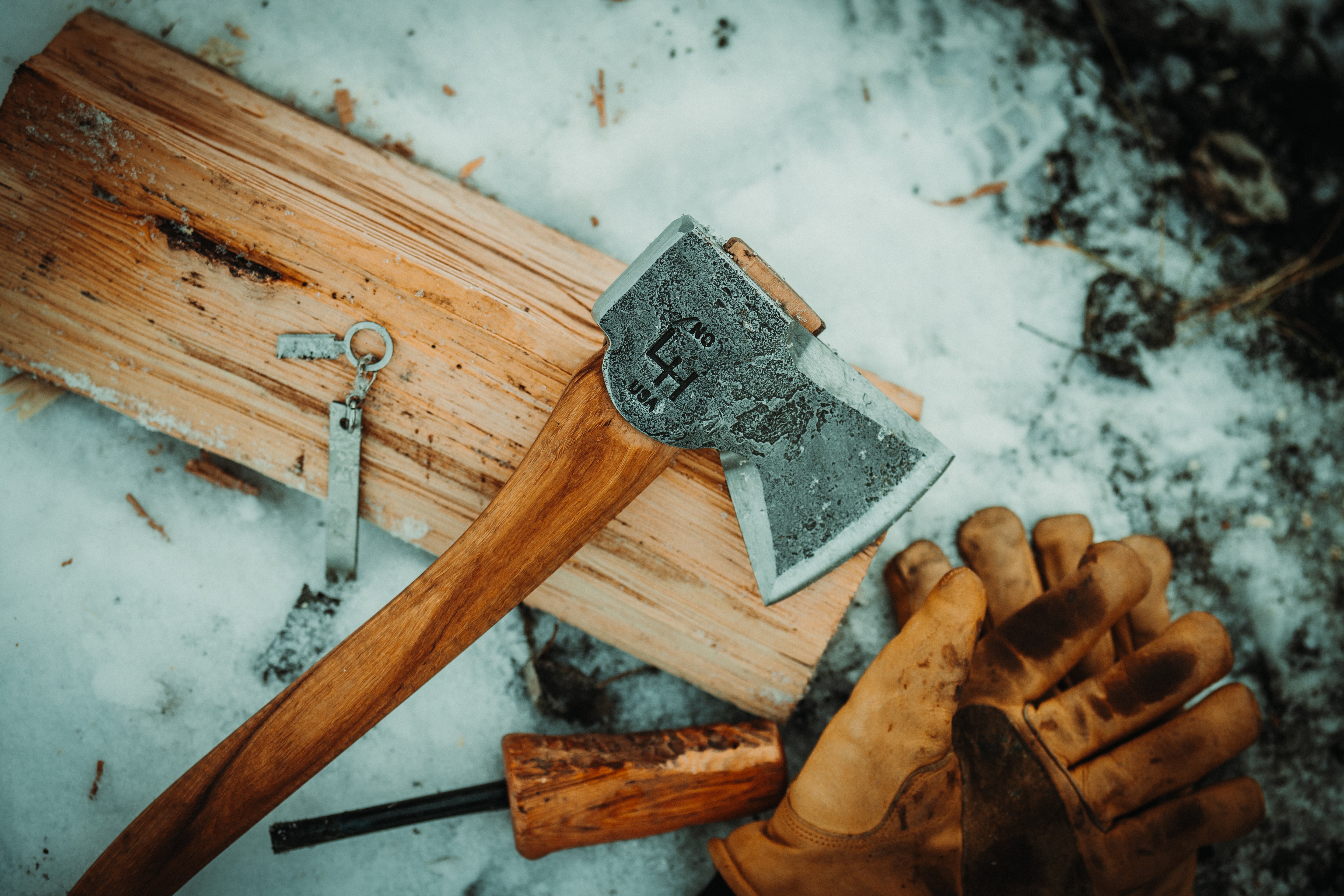 axe being used in the winter