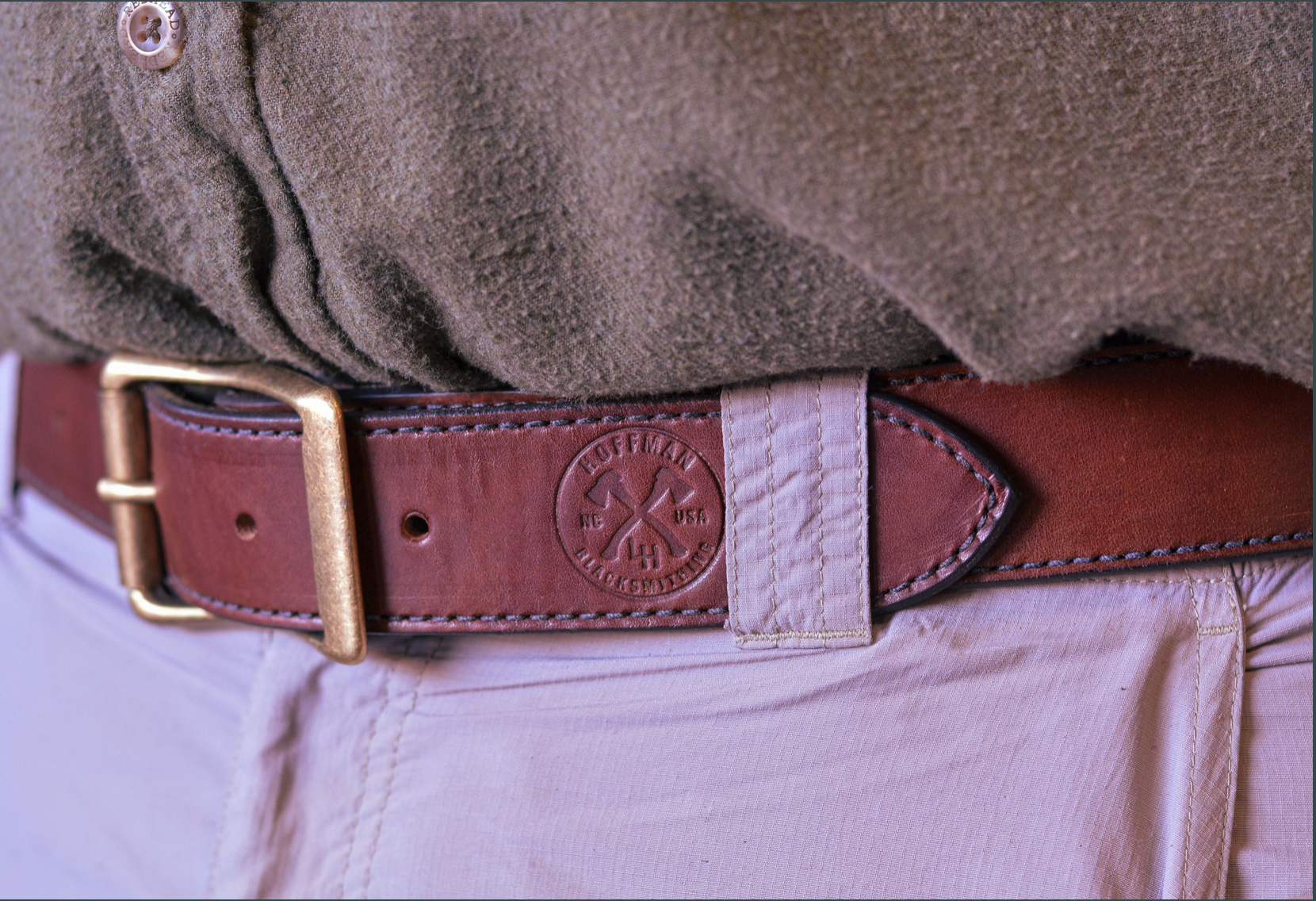 wearing leather belt