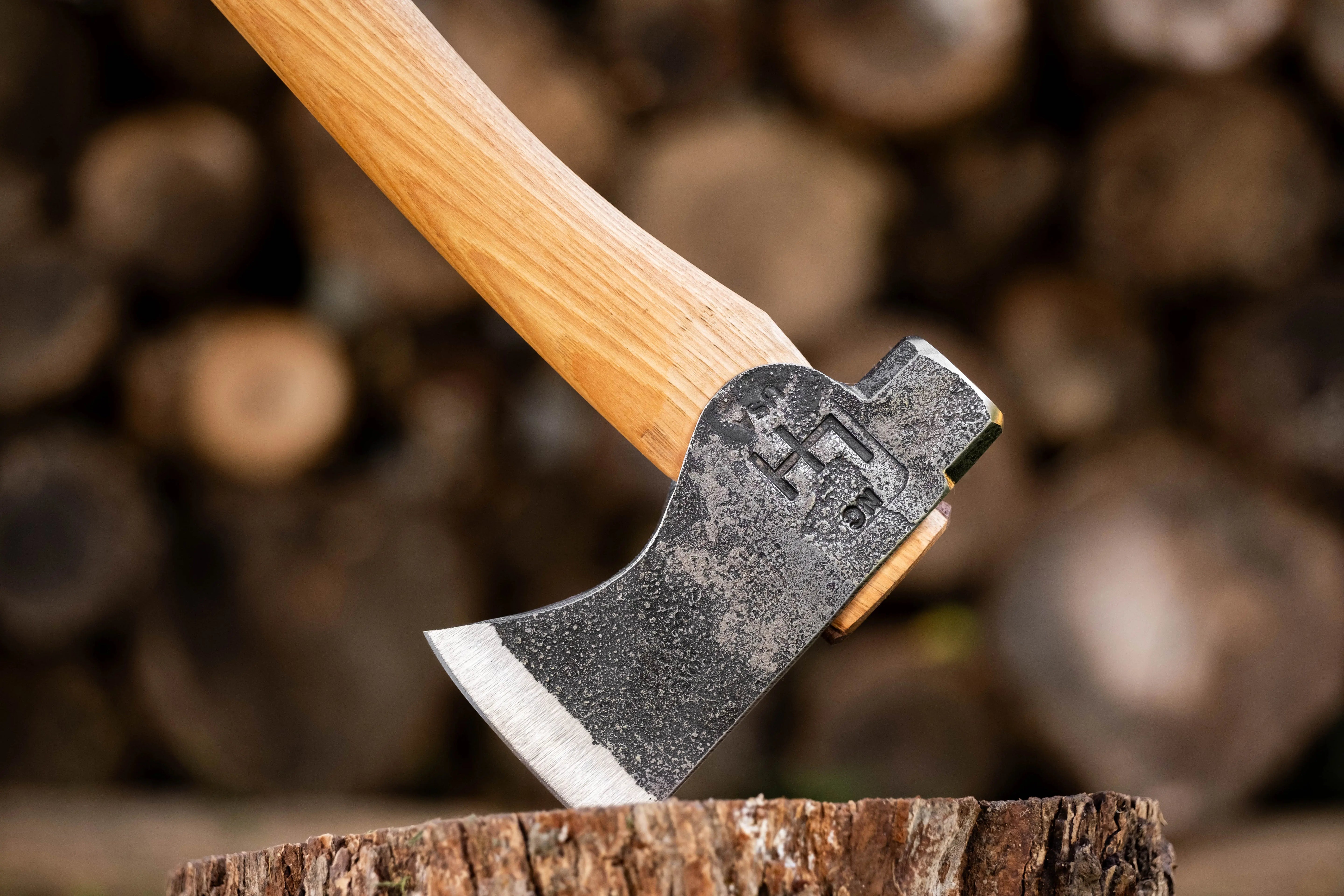 trappers hatchet in stump