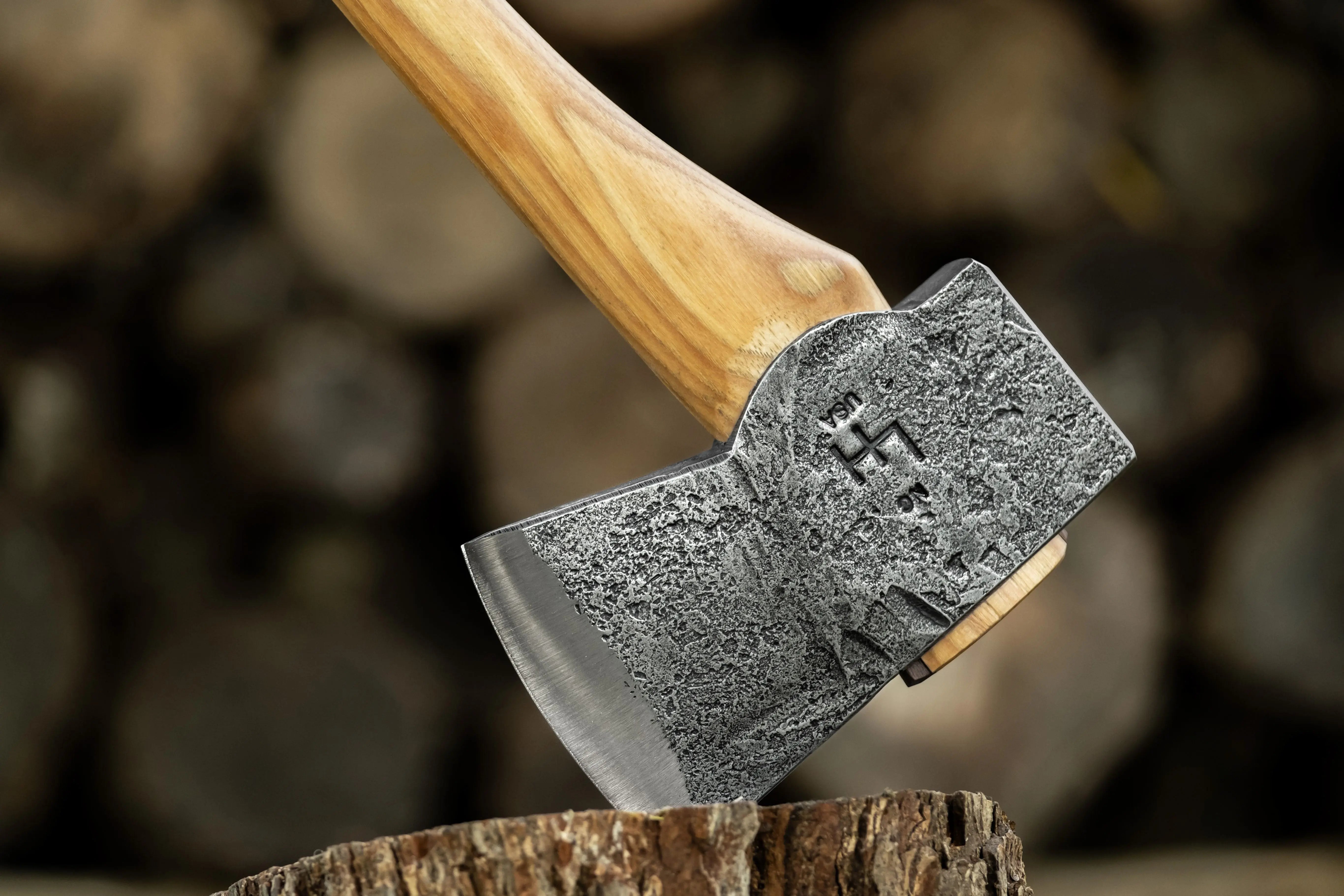 wood bullet axe in stump